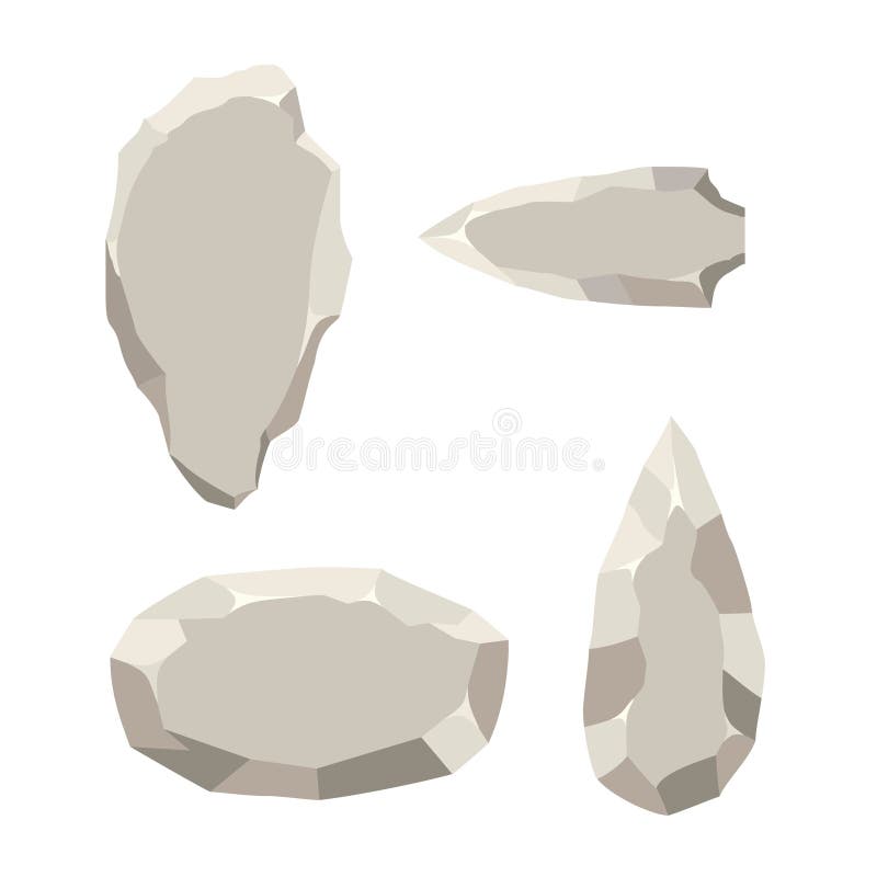 Ancient stone tools set isolated on white background. Primitive culture Stone age tool in flat style. royalty free illustration