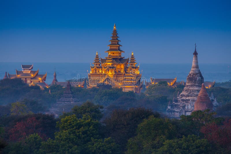 Ancient temple in Bagan after sunset