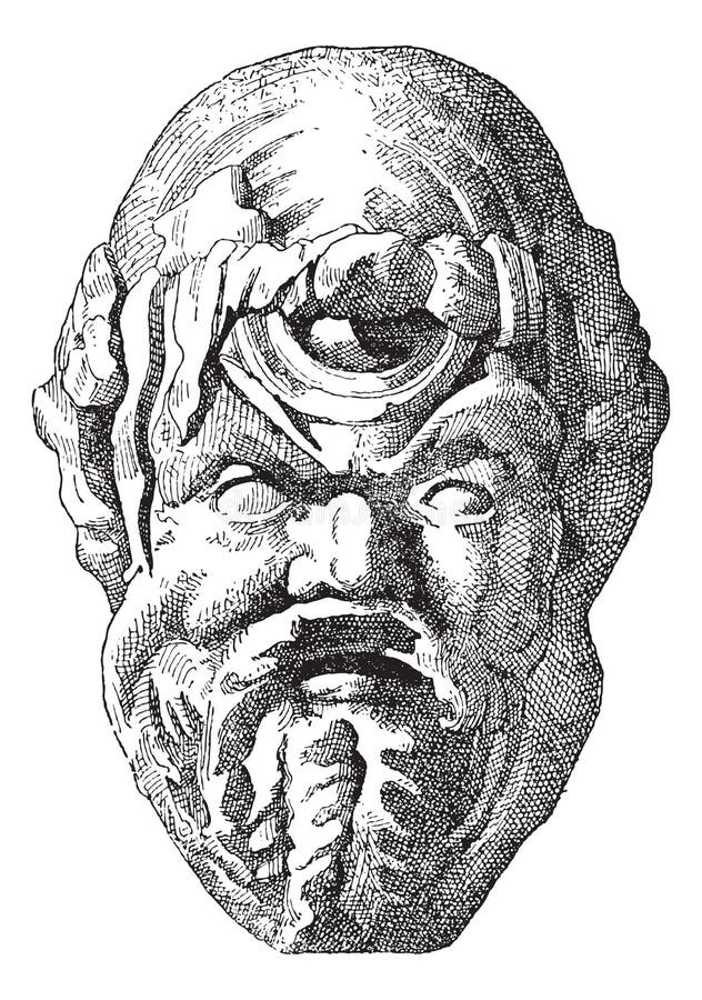 Ancient Theatrical Mask, vintage engraving
