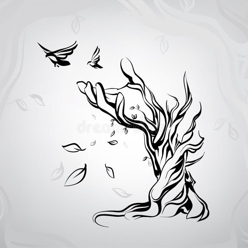 Ancient tree in the form of a hand. vector illustration vector illustration
