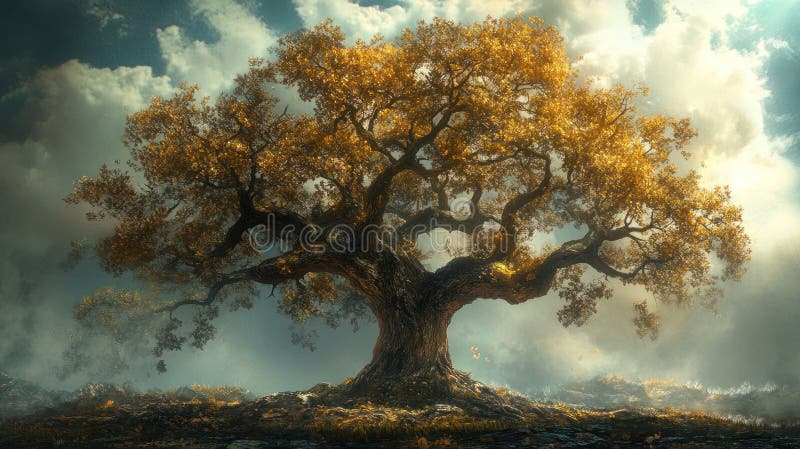 Ancient Tree In The Mist vector illustration