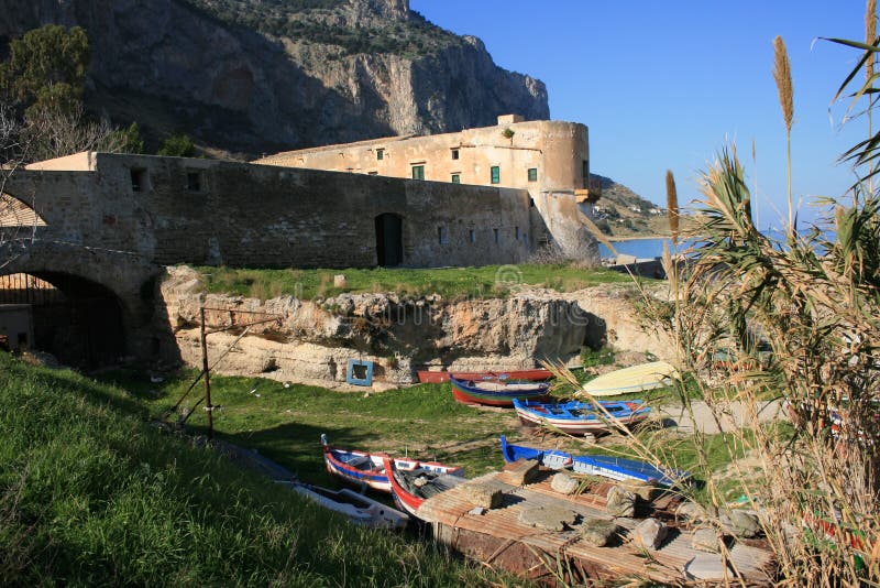 ANCIENT TUNA-FISHING BUILDING 6 BAY Sicily stock photo ANCIENT TUNA-FISHING BUILDING 6 BAY Sicily stock photo