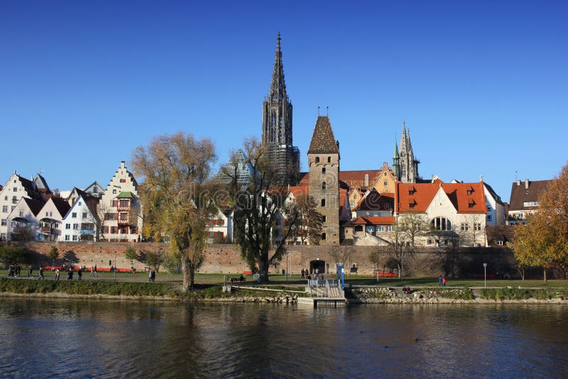 Ancient Ulm old city wall autumn season, Germany, Lutheran minster Baden-WÃ¼rttemberg, Highest christian church