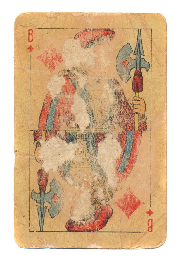 Ancient used rubbed playing card jack of diamonds paper background stock photography