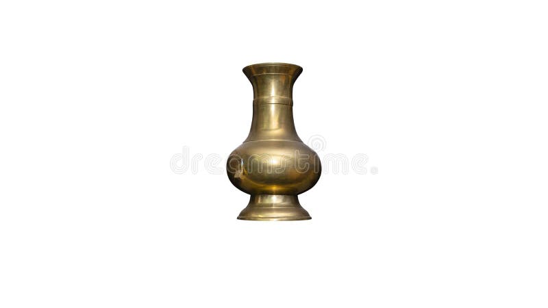 A ancient vase made of brass without decorations, isolated on a white background with a clipping path. A ancient vase made of brass without decorations