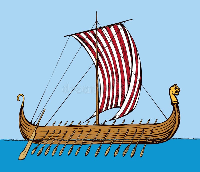 Ancient Viking Ship. Vector Drawing Stock Vector - Illustration of