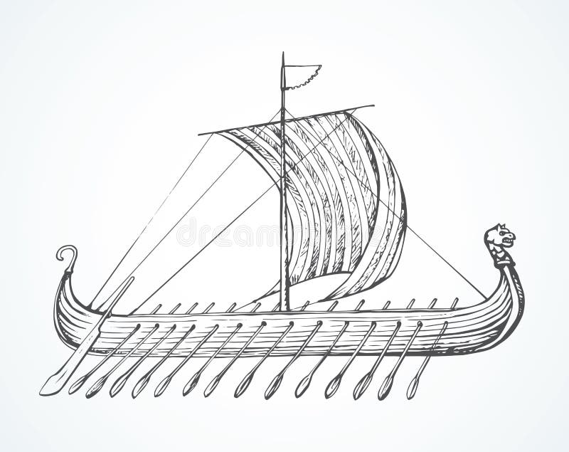 Ancient Viking Ship. Vector Drawing Stock Vector - Illustration of