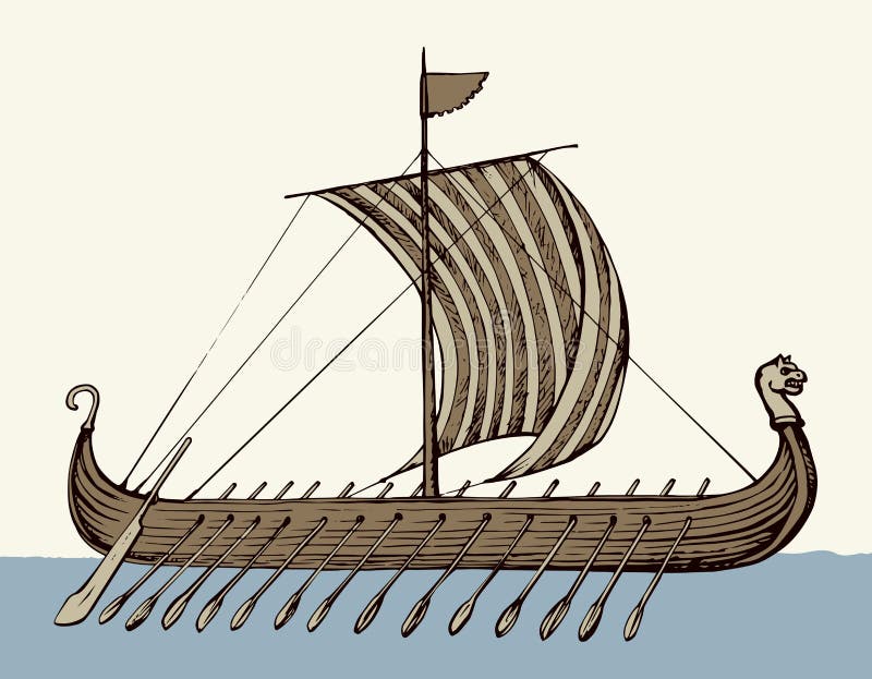 Ancient Viking Ship. Vector Drawing Stock Vector - Illustration of