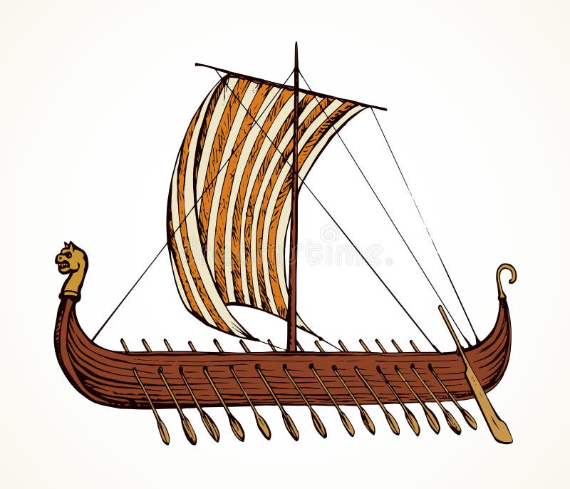 Ancient Viking Ship. Vector Drawing Stock Vector - Illustration of