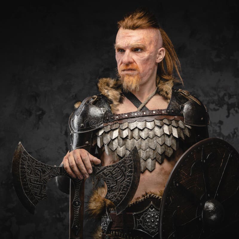 Ancient Viking Warrior with Shield and Huge Axe Stock Image - Image of ...