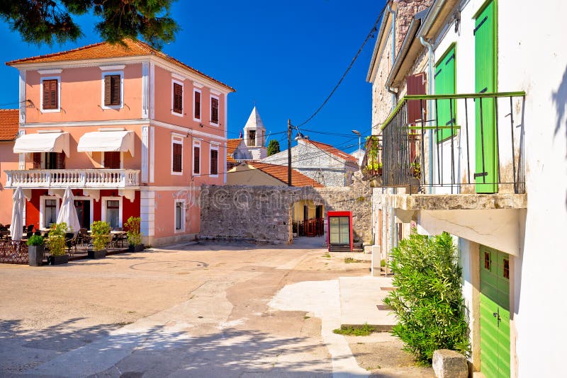 Ancient village of Sukosan near Zadar stone street and square vi