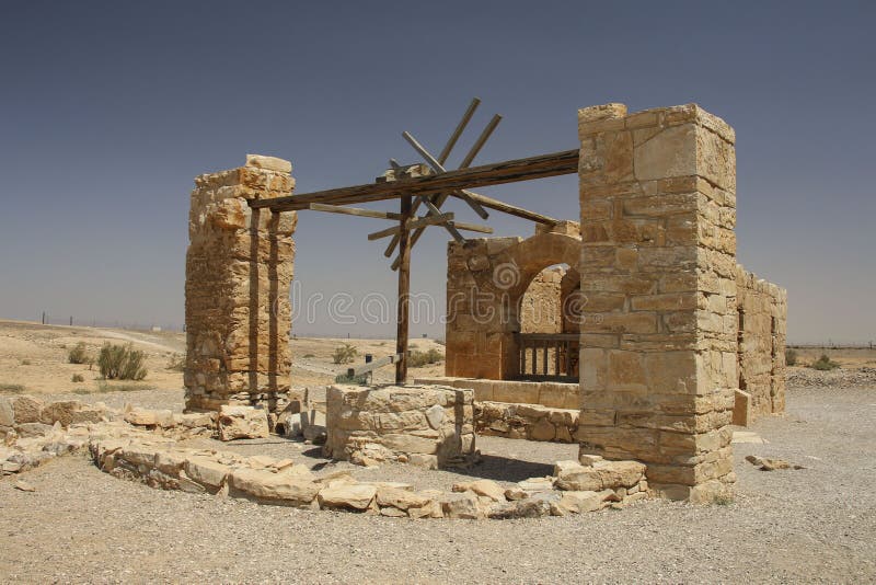 Ancient water well in castle Qasr Amra, desert castle near Amman