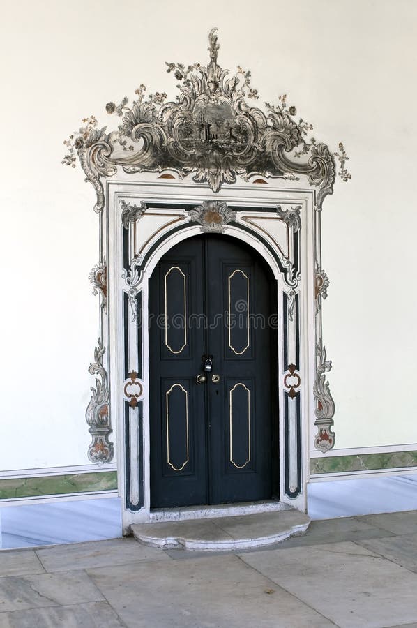 Ancient wooden door in harem Topkapi palace