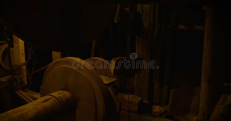 Ancient Wooden Sawmill Machinery stock video footage