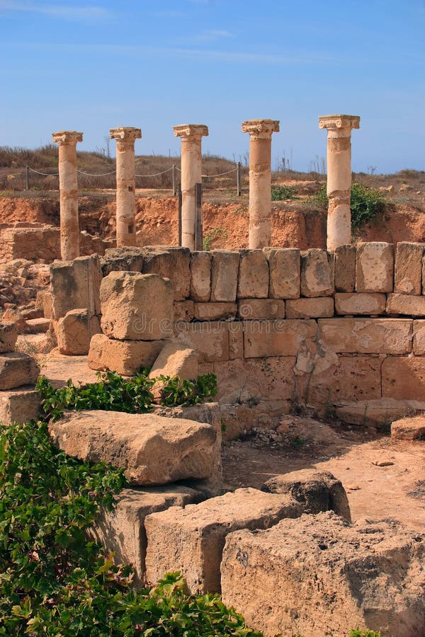 Ancienta ruiner i Dionysus hus. Paphos Cypern. Unescos världsarvslista. royaltyfri bild