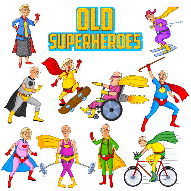 Ancião retro e mulher do super-herói da banda desenhada do estilo ilustração stock Ancião retro e mulher do super-herói da banda desenhada do estilo ilustração stock