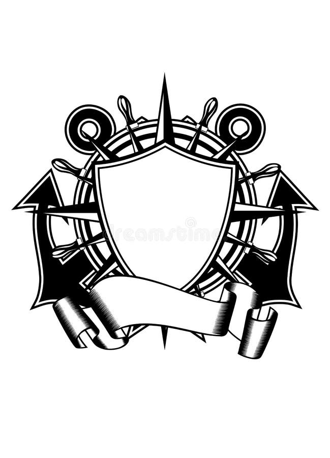 Vector illustration crossed anchors and steering wheel. Vector illustration crossed anchors and steering wheel