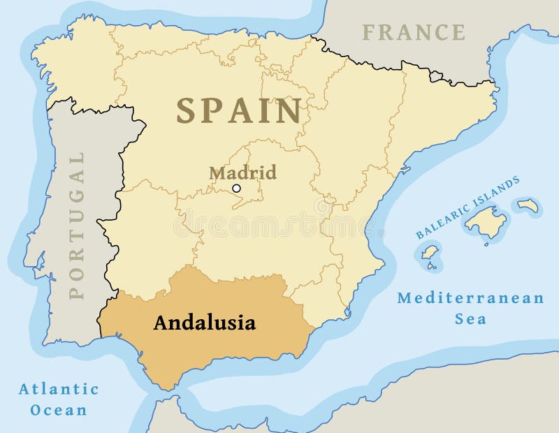 Andalusia Region Watercolor Map Of Spain In Front Of A White Background ...