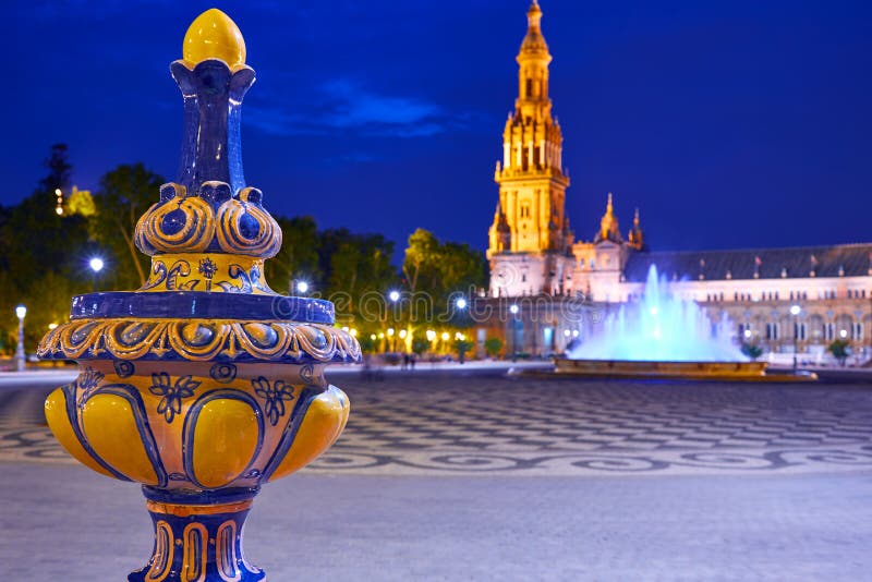 Andaluz Sevilla De La Puesta Del Sol De Sevilla Plaza De Espana Imagen