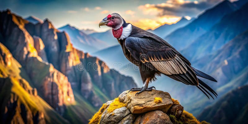 Andean Condor i Dramatic Flight A Majestic Feast över bergen i Andes stock illustrationer