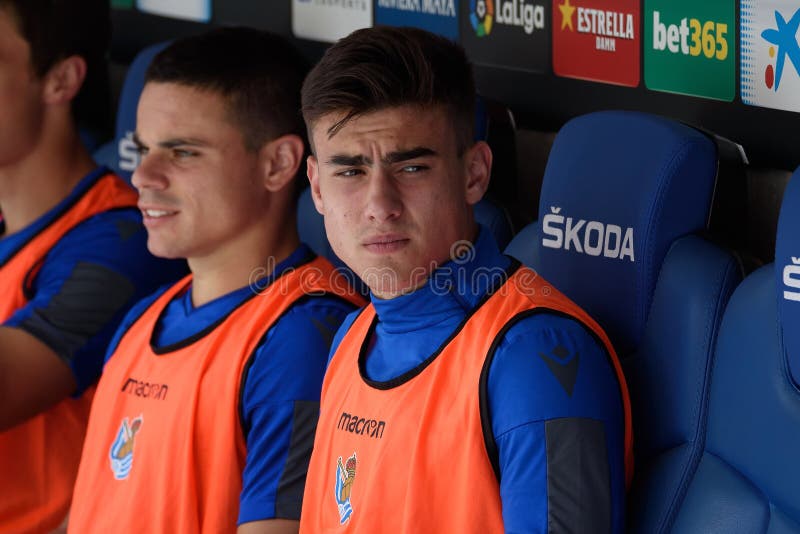 BARCELONA - SEP 22: Ander Barrenetxea Muguruza sits on the bench at the La Liga match between RCD Espanyol and Real Sociedad at the RCDE Stadium on September 22, 2019 in Barcelona, Spain