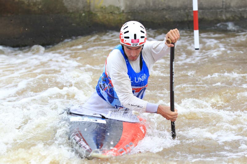 Ander Elosegi from Spain in the semifinal of world championship in single canoe men race held in Prague on 13.9.2013. Ander Elosegi from Spain in the semifinal of world championship in single canoe men race held in Prague on 13.9.2013.