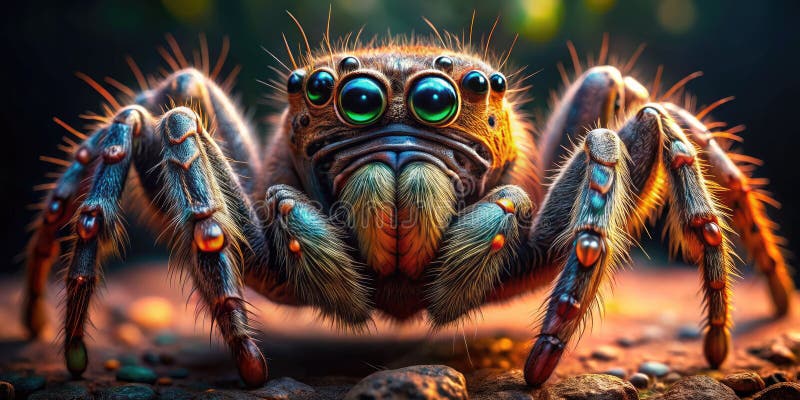 Andningsfunktion 8k makrospinder ger en fotorealistisk återgivning av en intrikat arachnid med volymetrisk belysning stock illustrationer