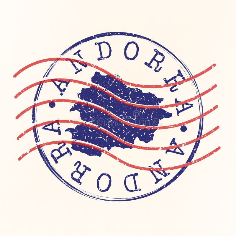 Andorrstämpelpost. kartsilhuettförsegling. pass round design. vektorikon. konstruktionsretrorörelse. vektor illustrationer
