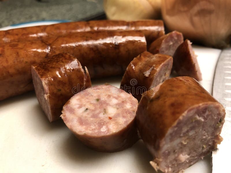 Andouille Sausage closeup stock image. Image of andouille 208334975