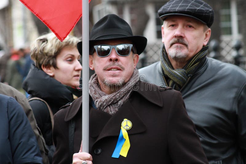 MOSCOW, RUSSIA - March 15, 2014: Andrey Makarevich on the peace March, the March of Russian opposition against war with Ukraine