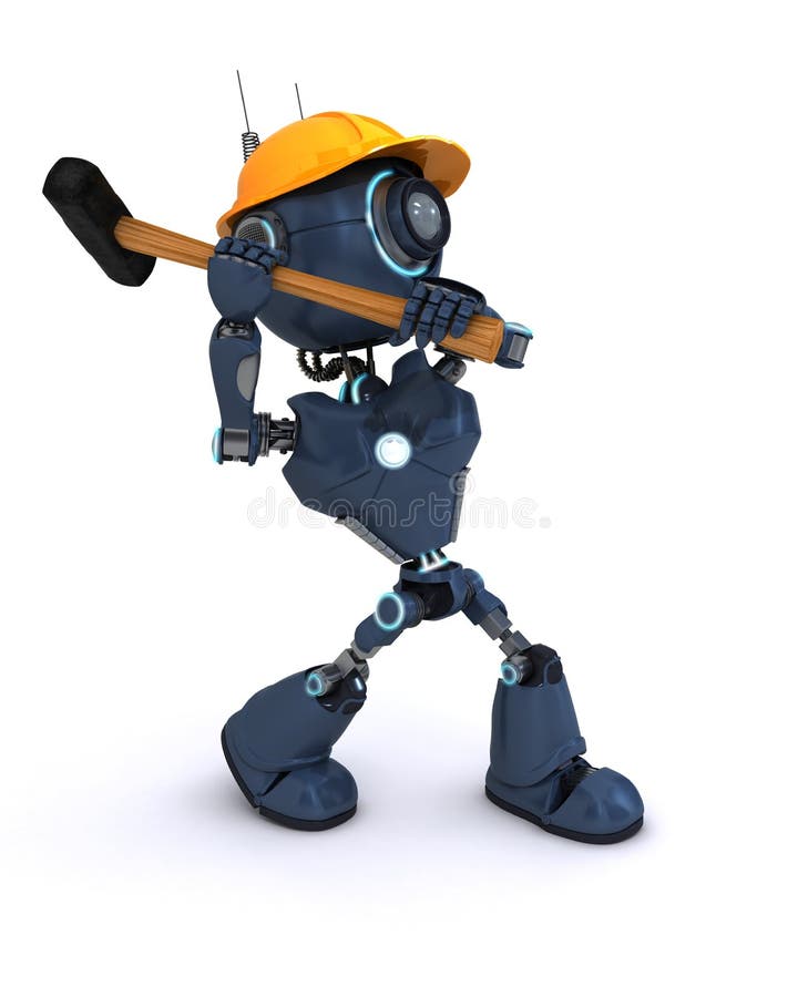 Vector cartoon man builder with a sledgehammer Stock Vector Image