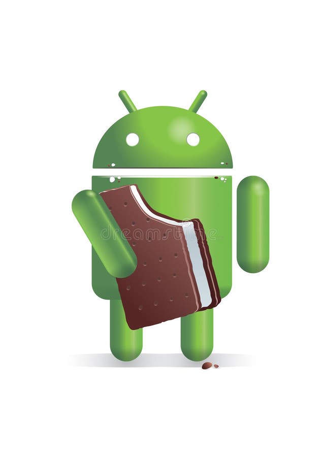 Android robot eating ice cream sandwich. Android robot eating ice cream sandwich
