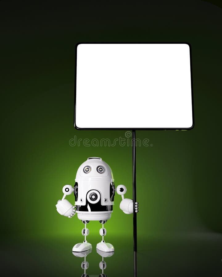 Robot and blank sign stock illustration. Illustration of future - 14190125