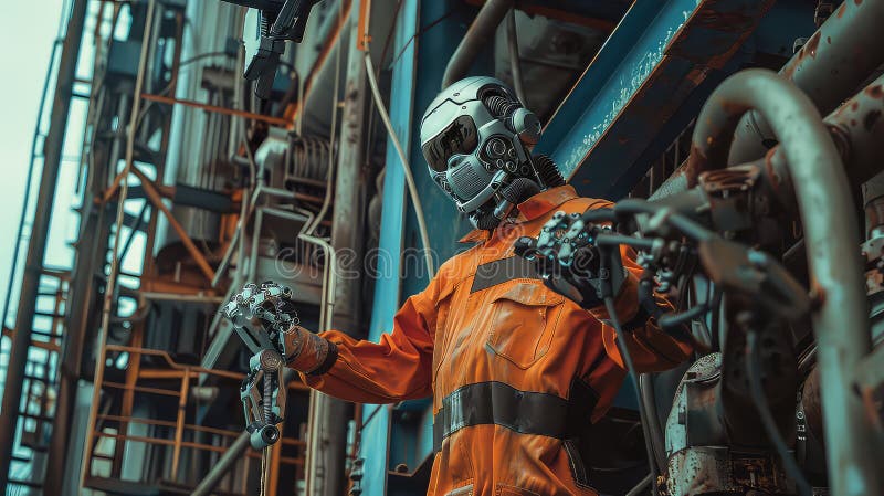 Android robot busy working as an engineer in an factory Generated with AI vector illustration