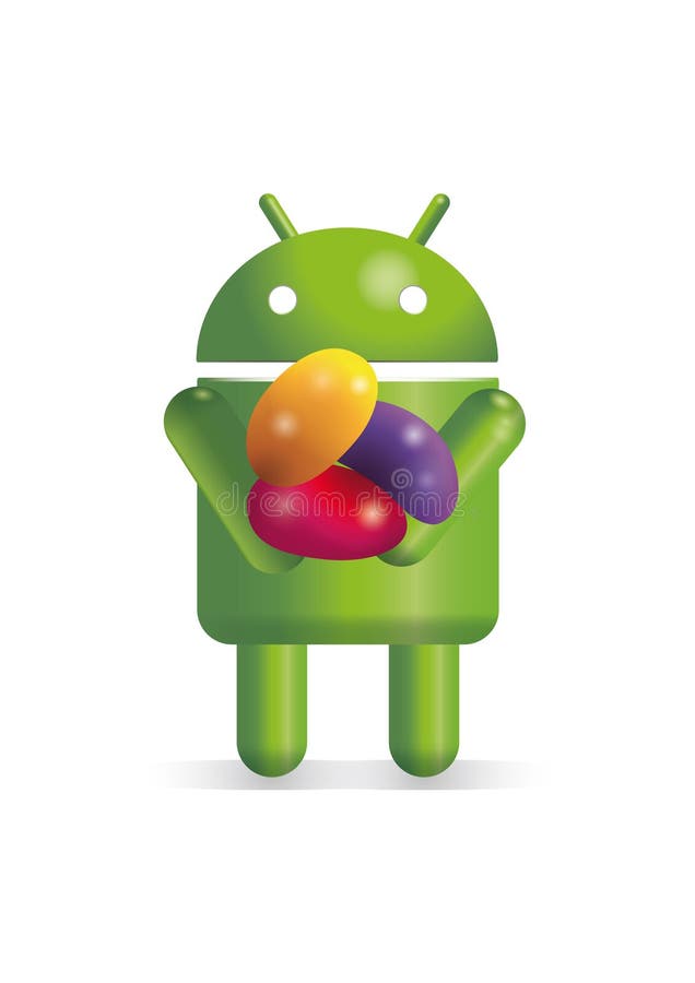 Android robot with jelly beans. vector illustration.