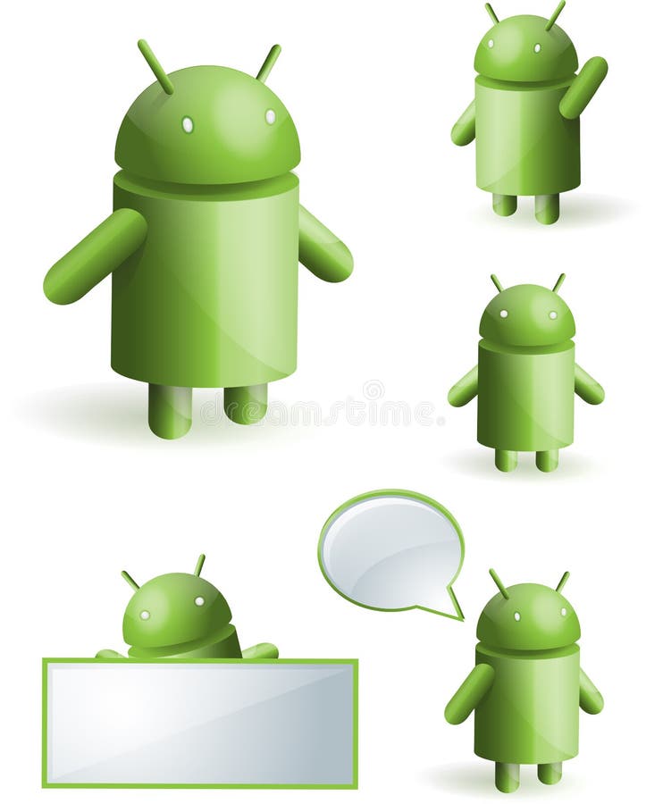 3d android icons waving, holding sign with speach bubble. 3d android icons waving, holding sign with speach bubble