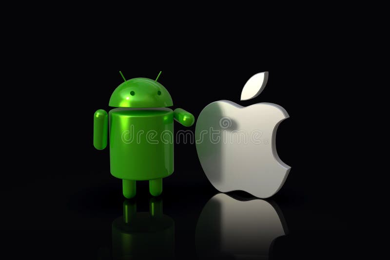 Android Vs Apple IOS - 3D Logo Characters, Side by Side Editorial Photo