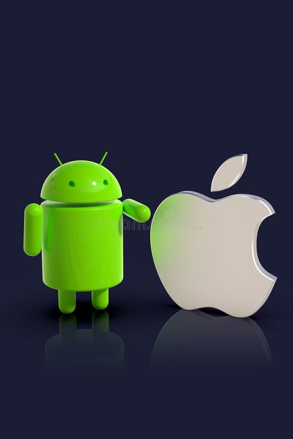 Android vs j?mf?rd Apple iOS - logotecken stock illustrationer Android vs j?mf?rd Apple iOS - logotecken stock illustrationer