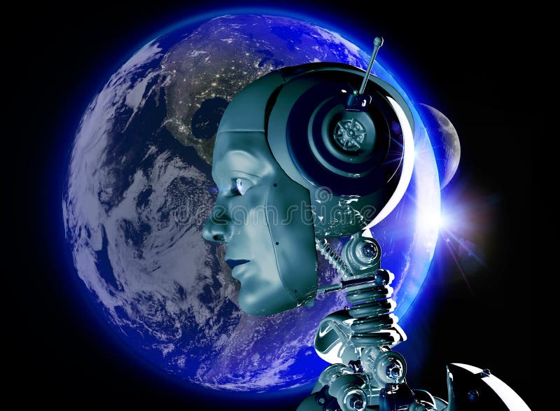 Androide vista da vicino sulla terra royalty illustrazione gratis