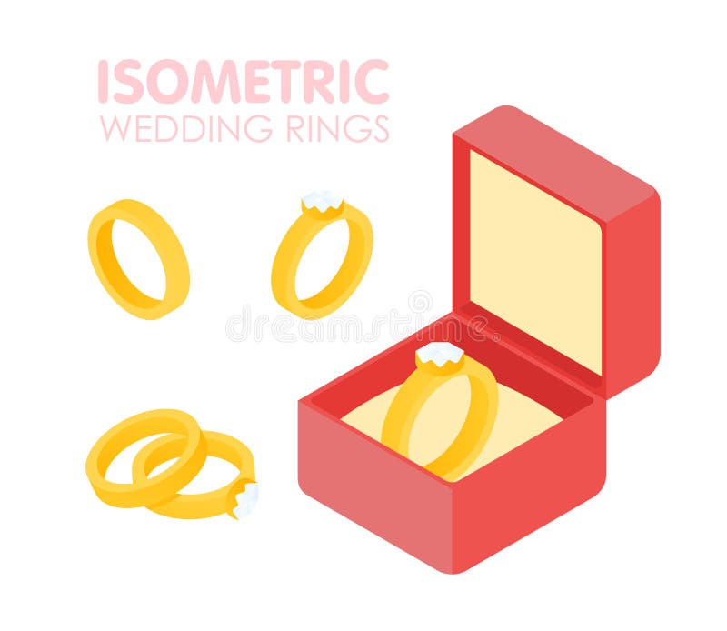 Anel de diamante do casamento em um grupo isométrico da caixa Ilustração do vetor ilustração stock Anel de diamante do casamento em um grupo isométrico da caixa Ilustração do vetor ilustração stock