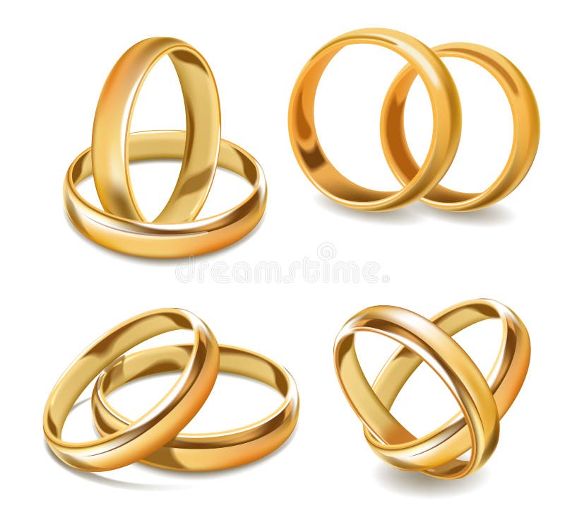 Anelli di matrimoni in oro giallo e due bande di collezione vettoriale realistica