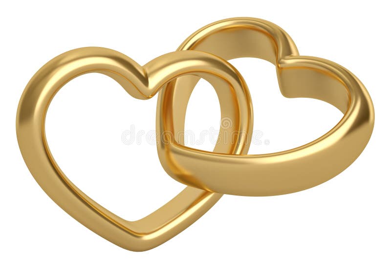 Anelli di oro a forma di del cuore su fondo bianco illustrazione 3D