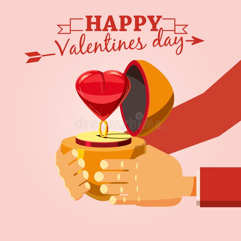 Anello della decorazione con un cuore su un regalo di giorno del biglietto di S. Valentino s, stile del fumetto, illustrazione di illustrazione vettoriale Anello della decorazione con un cuore su un regalo di giorno del biglietto di S. Valentino s, stile del fumetto, illustrazione di illustrazione vettoriale