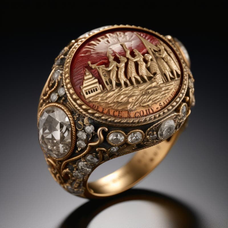 Anello di Napoleone : intricato design che mostra eventi rivoluzionari americani illustrazione vettoriale