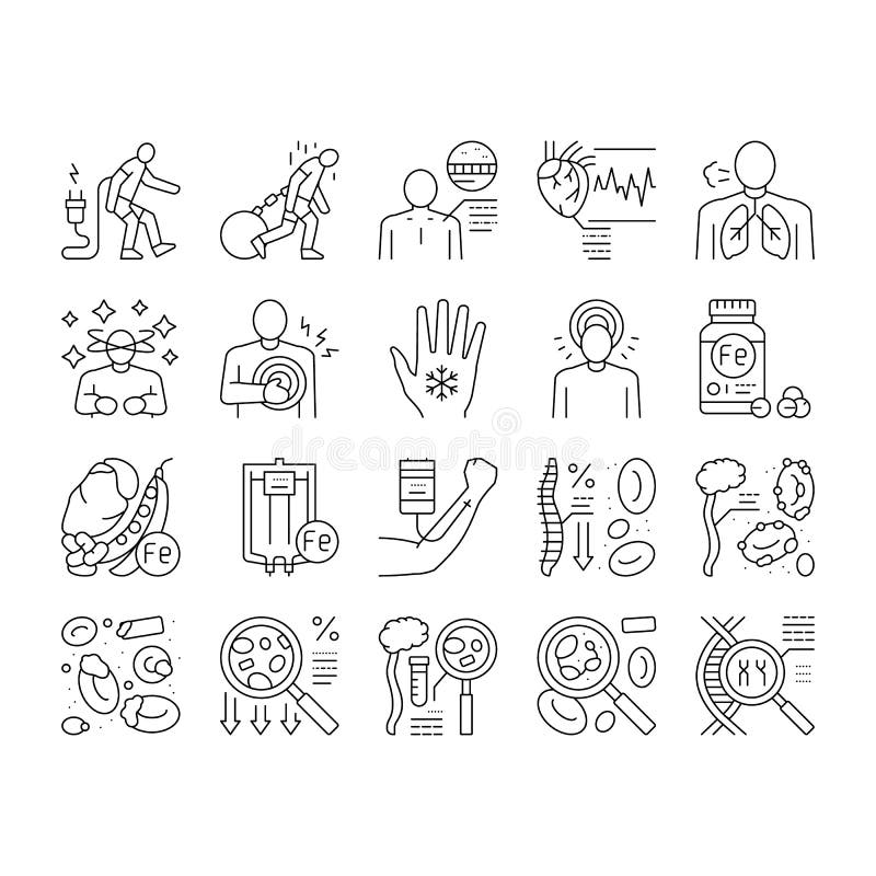 Anemia Patient Health Problem Icons Set Vector . Stock Vector ...