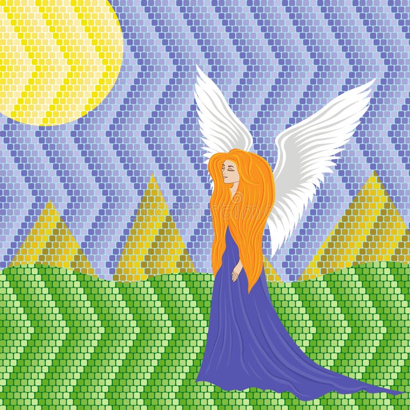 Ange de femme sur le fond de mosaïque illustration de vecteur Ange de femme sur le fond de mosaïque illustration de vecteur