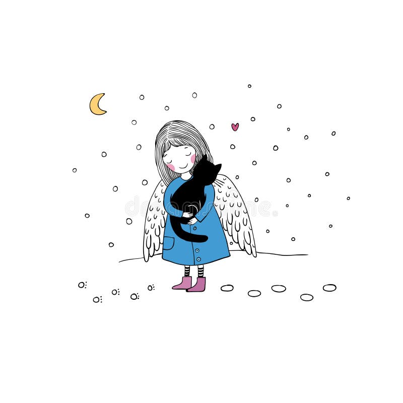Ange Et Chat Noir Illustration De Vecteur Illustration Du Mignon Ange Et Chat Noir Illustration De Vecteur Illustration Du Mignon