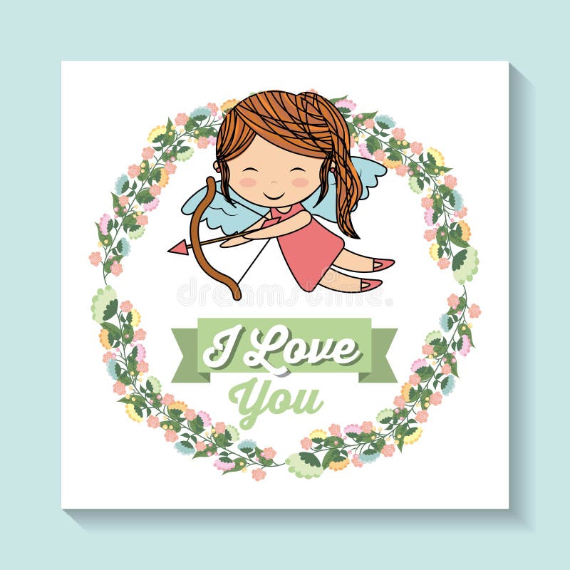 Ange et icône de couronne de fleur Conception d'amour Dessin de vecteur illustration stock Ange et icône de couronne de fleur Conception d'amour Dessin de vecteur illustration stock