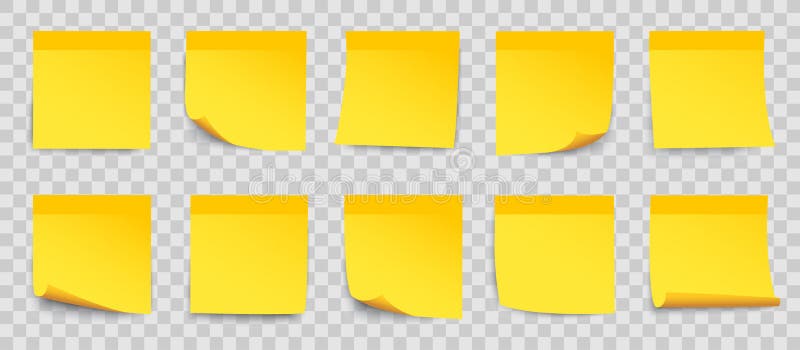 Set yellow sticky papers on transparent background, collection stick note in yellow color isolated, notes with shadow - vector for stock. Set yellow sticky papers on transparent background, collection stick note in yellow color isolated, notes with shadow - vector for stock