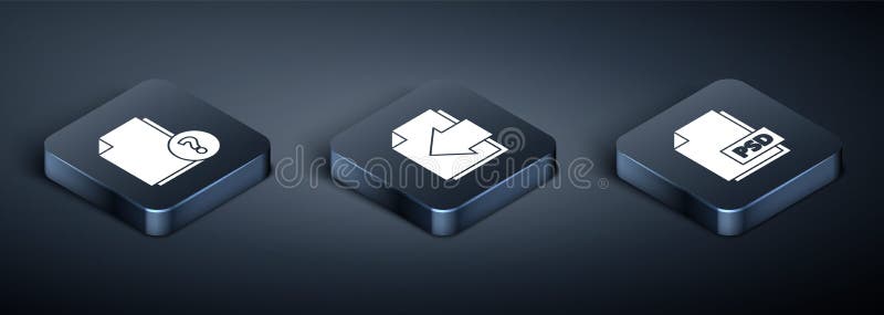 Ange Isometric Unknown document, PSD-fildokument och ikonen Nästa sidpil Vector royaltyfri illustrationer